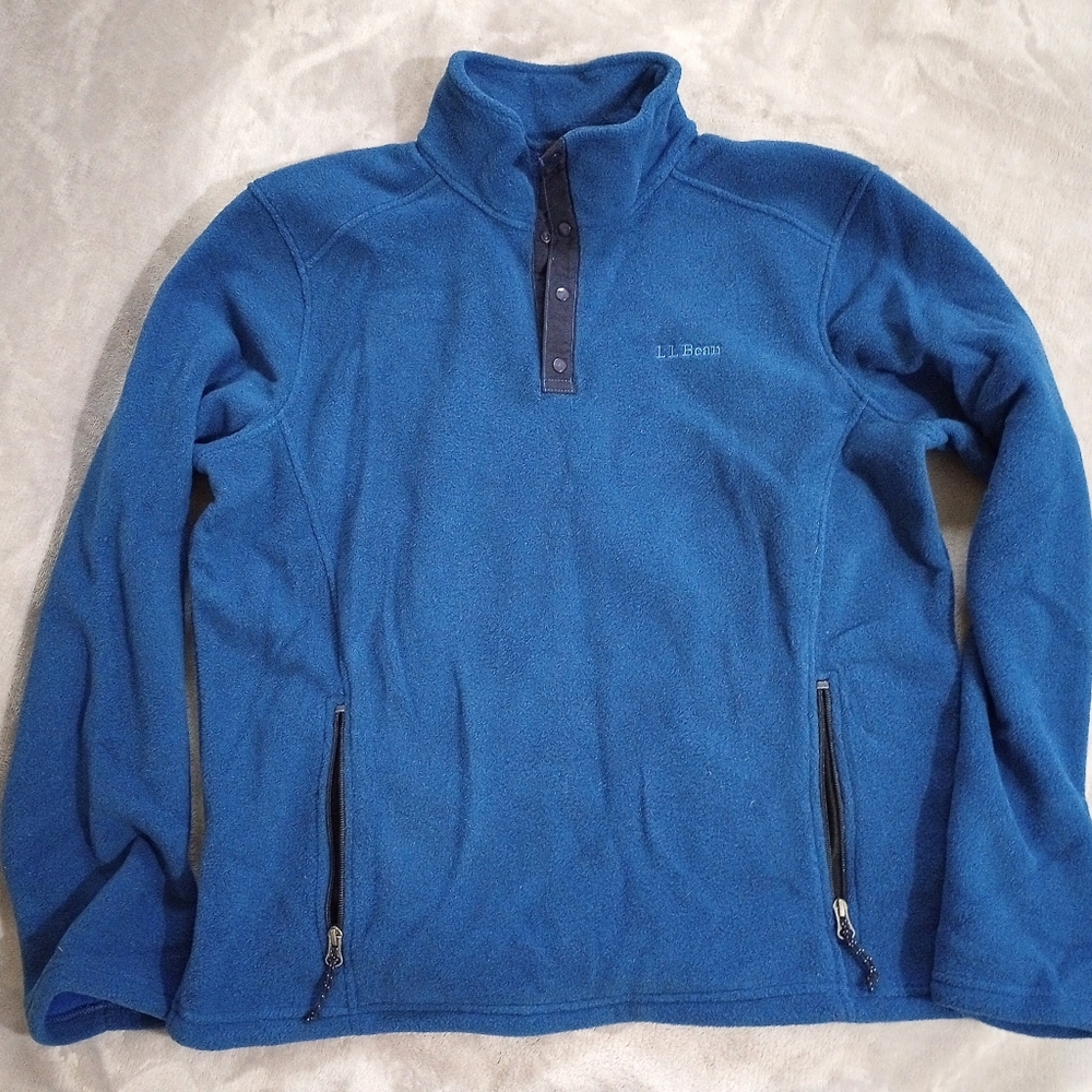 Blue LL Bean Quarter Snap Funnel Neck Polartec Fleece L